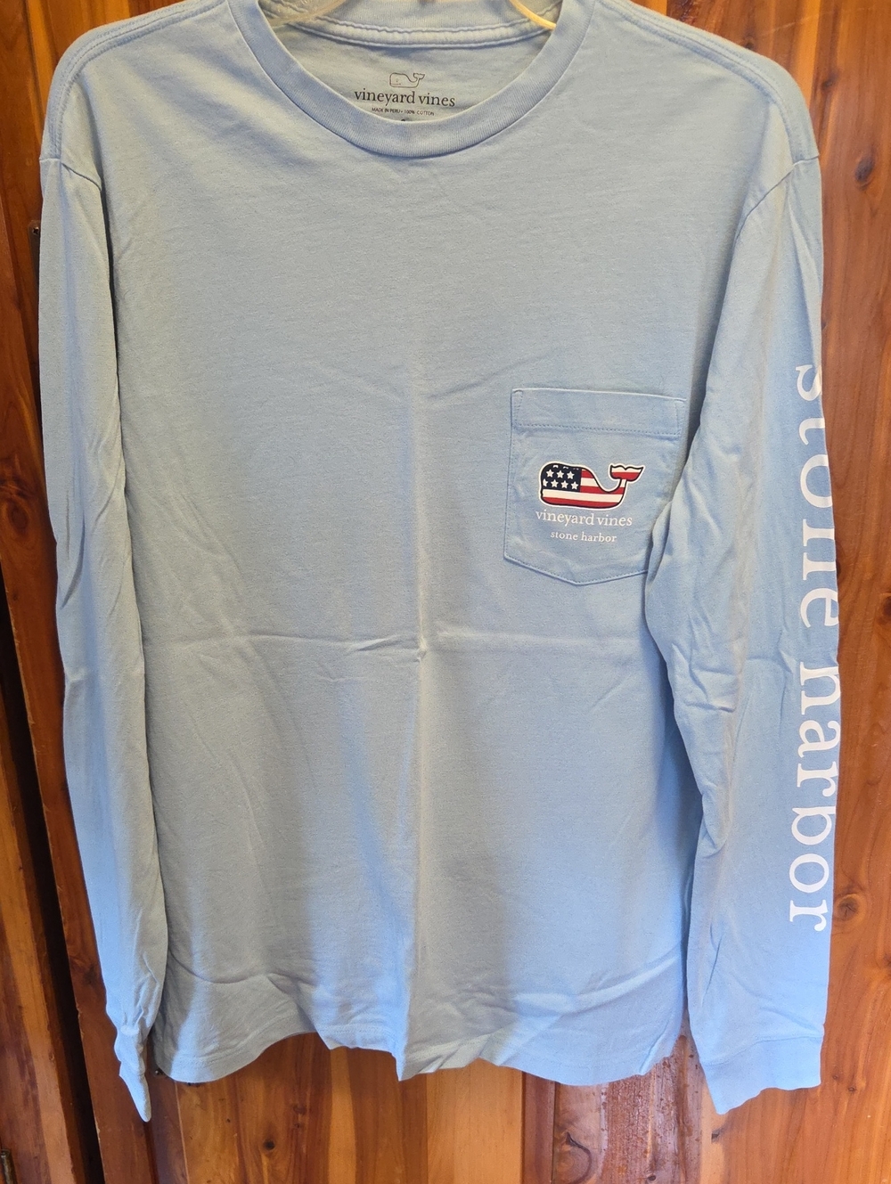 Vineyard Vines Light Blue Jeep Graphic Long-Sleeve Pocket Tee with Whale Print